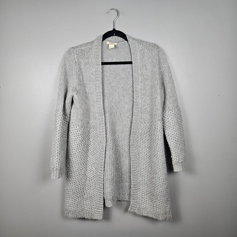 Sundance Womens PXS Open Front Long Textured Knit Grandmacore Cardigan Gray Cozy